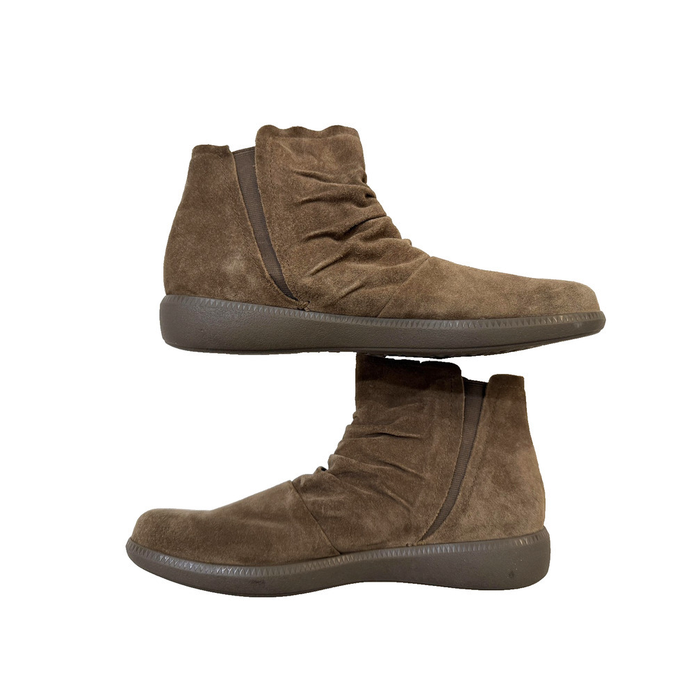 Munro Ankle Boots Womens‎ Size 9.5N Brown Suede Ruched Booties Assembled USA NWT